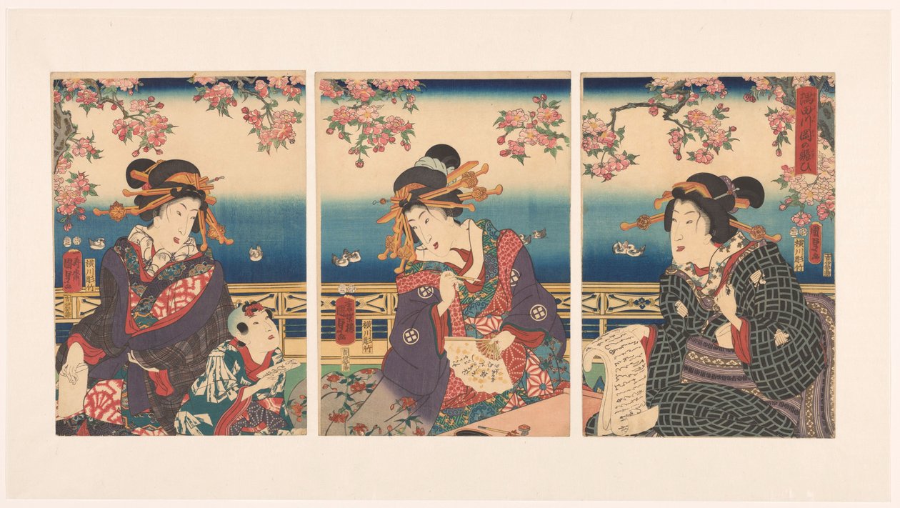 Sumida Nehri boyunca uzanan dağlarda refah by Kunisada (II) , Utagawa