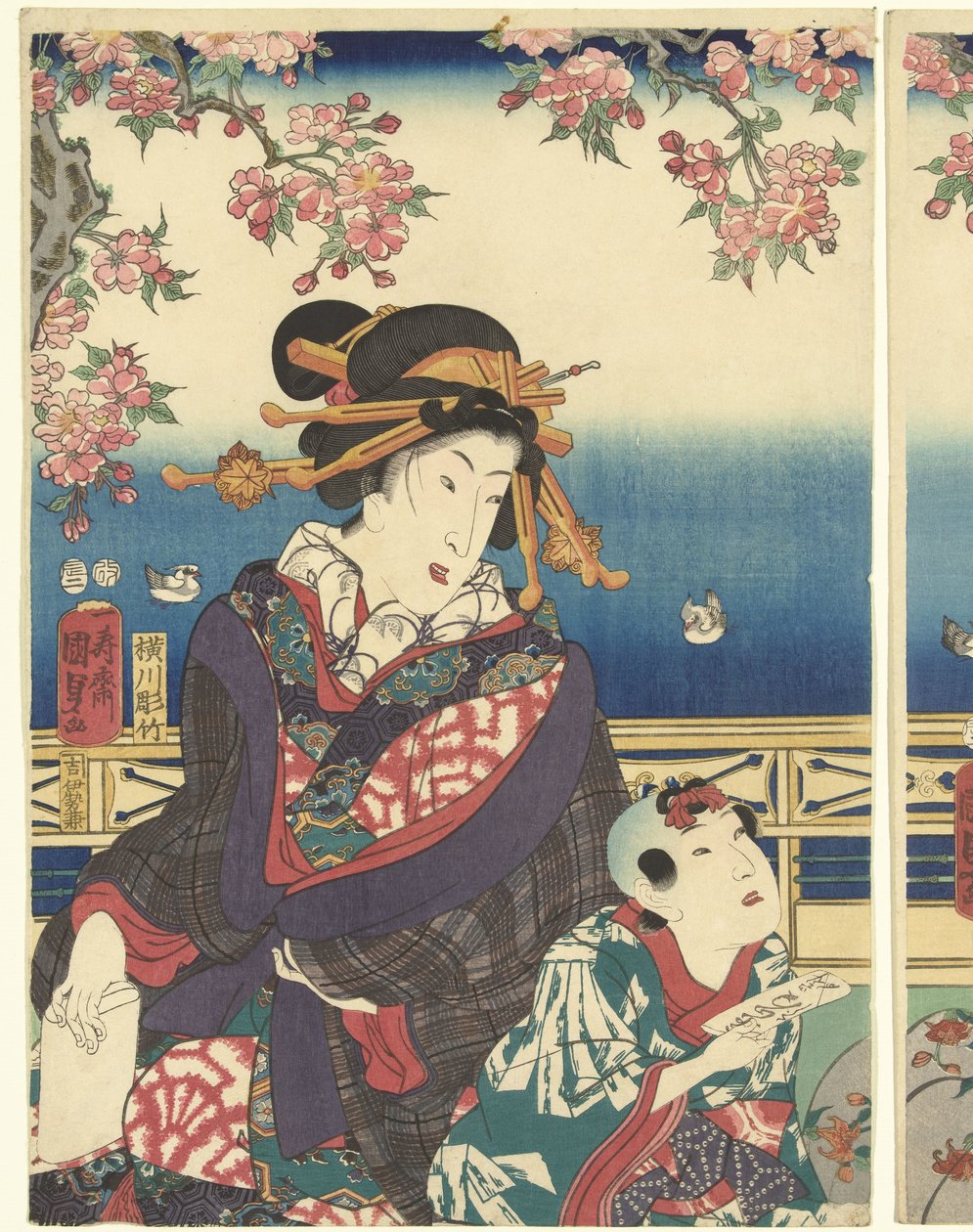 Sumida Nehri boyunca uzanan dağlarda refah by Kunisada (II) , Utagawa