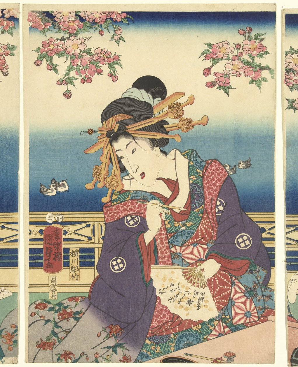 Sumida Nehri boyunca uzanan dağlarda refah by Kunisada (II) , Utagawa