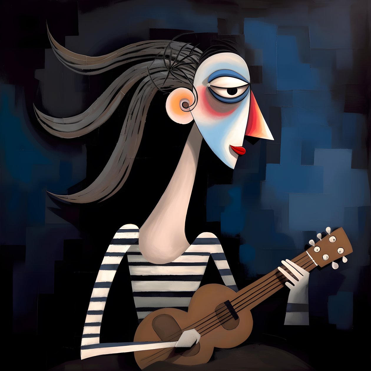 3D kadın ozan gece ay ışıkları 2'de gitarıyla by Kurt Heppke