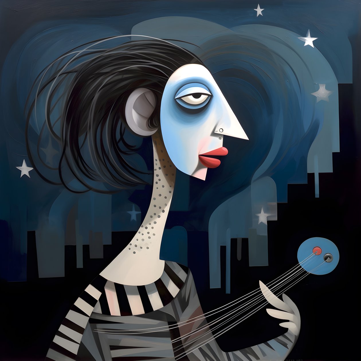 3D kadın ozan gece ay ışığında gitarıyla 3 by Kurt Heppke