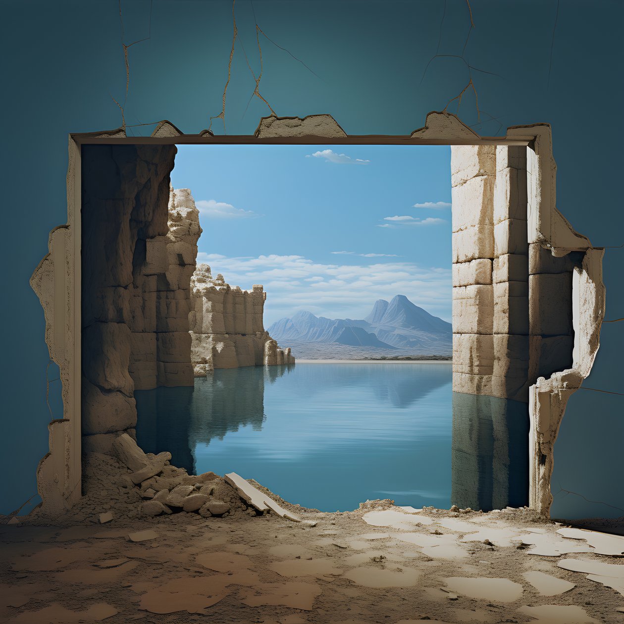 Devasa bir göl ve çölün bulunduğu kullanılmayan bir odanın büyük bir çukurda görüntüsü, yüksek kontrastlı chiaroscuro sıcak tonlar 4 by Kurt Heppke