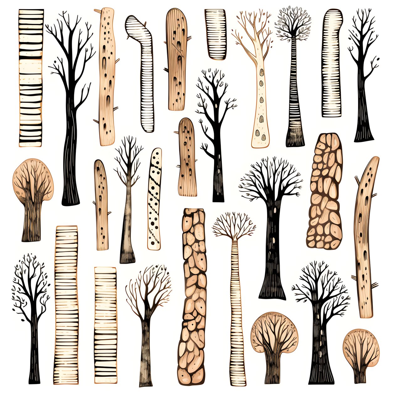 Ağaç gövdesi bölümleri, boho clipart, boho çizim desenleri, boho gövde 2 by Kurt Heppke