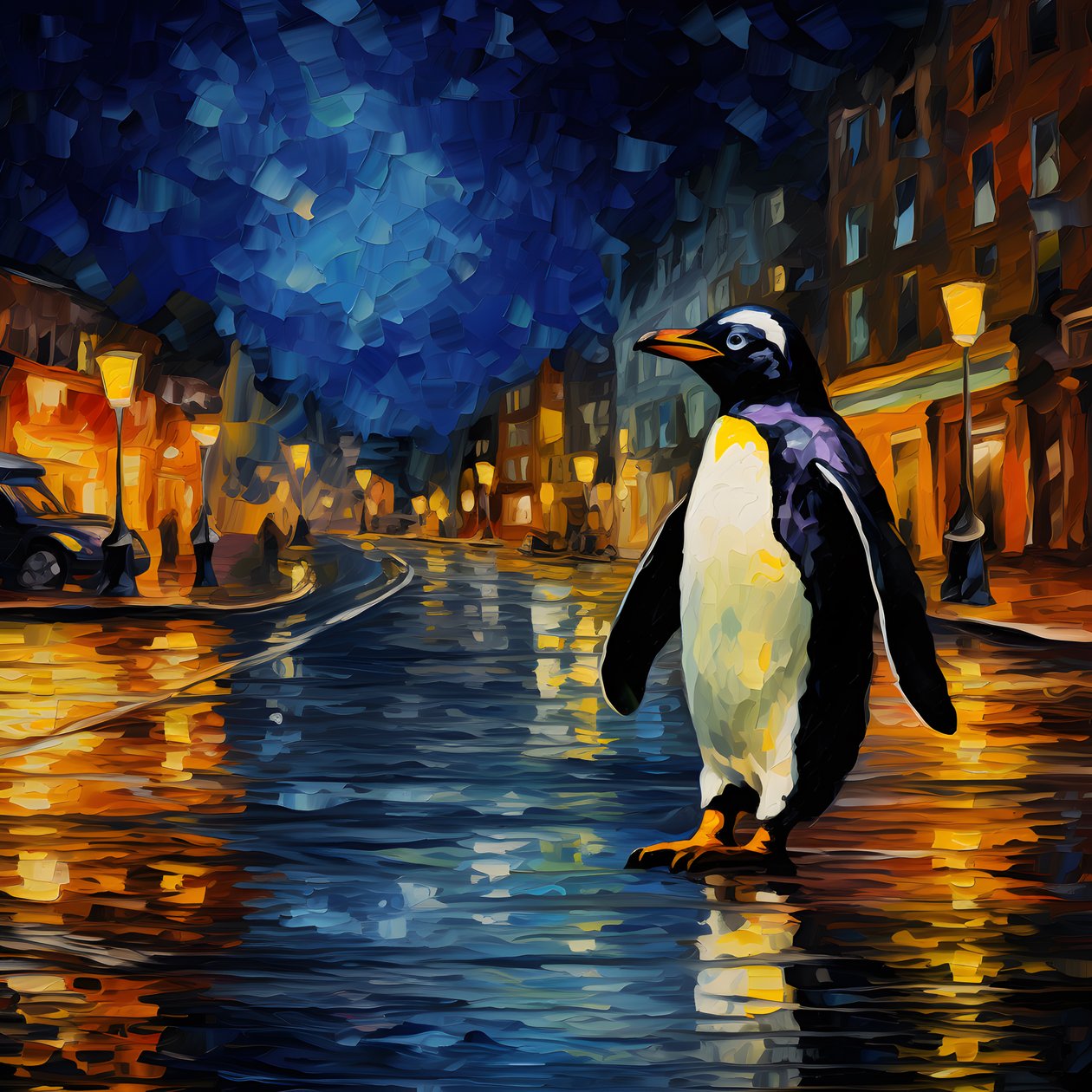 Takım elbiseli bir penguen sokakta koşuyor 2 by Kurt Heppke