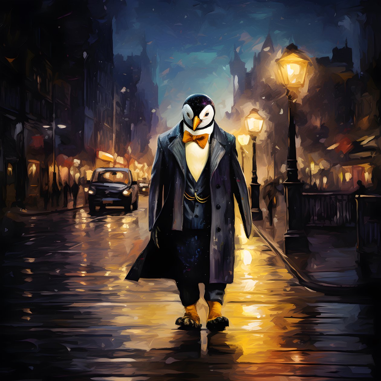 Takım elbiseli bir penguen sokakta koşuyor 3 by Kurt Heppke