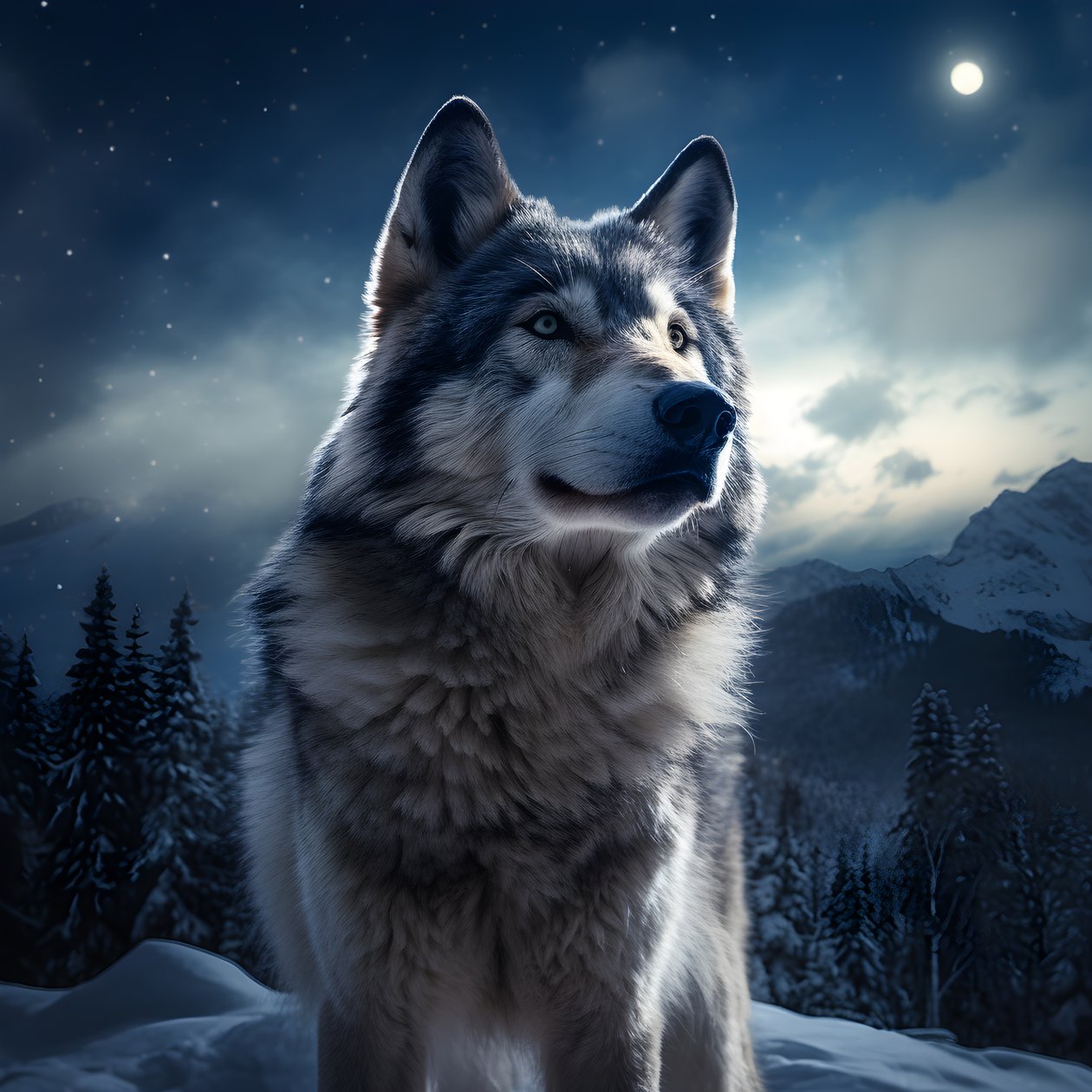 Görkemli bir gri kurt karlı bir dağ zirvesinde duruyor 2 by Kurt Heppke