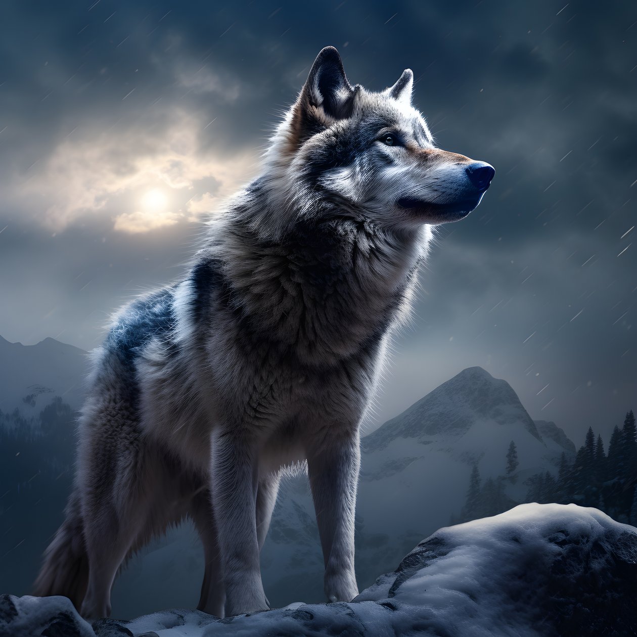 Görkemli bir gri kurt karlı bir dağ zirvesinde duruyor 4 by Kurt Heppke