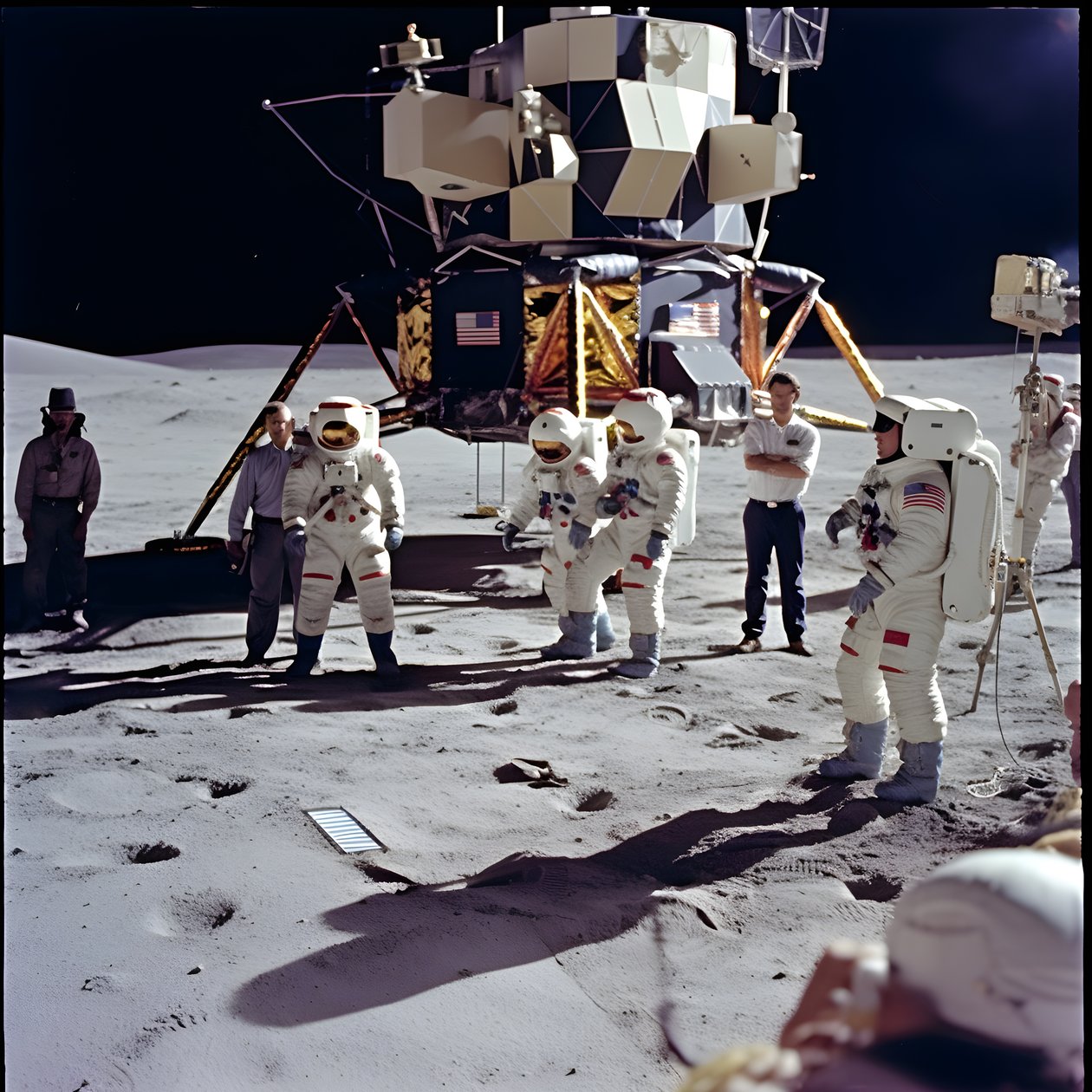Sahte Apollo 11 projesini göstermek için TV kamerası olan bir grup insan 1 by Kurt Heppke