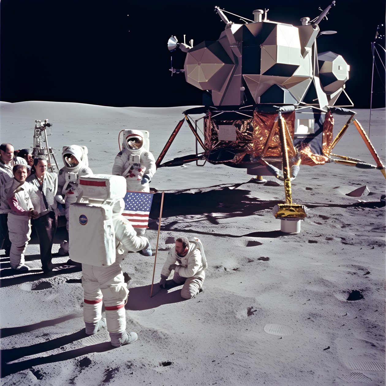 Sahte Apollo 11 projesini göstermek için TV kamerası olan bir grup insan 3 by Kurt Heppke