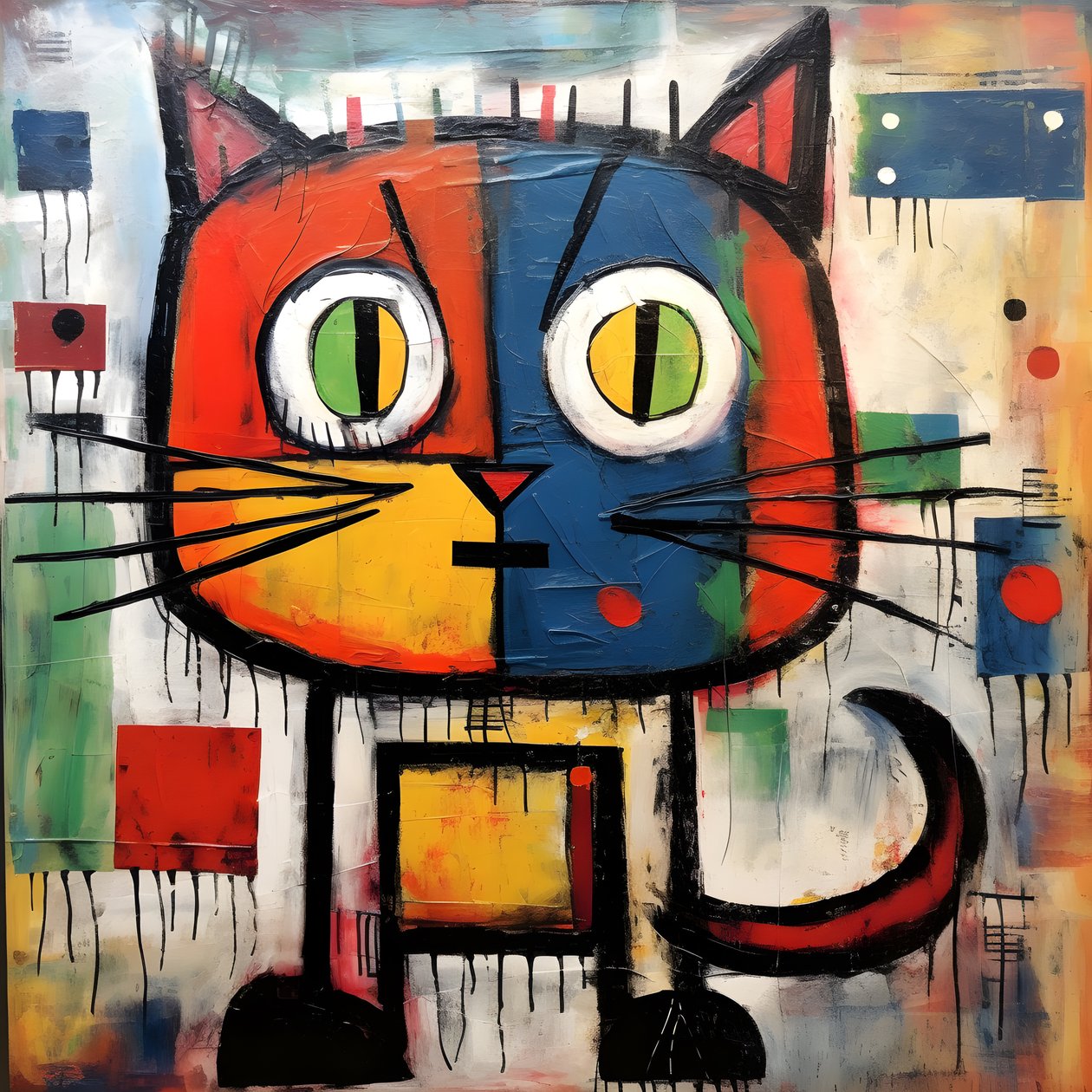 Picasso, Joan Miro ve Basquiat 2 tarzında sevimli kedi by Kurt Heppke