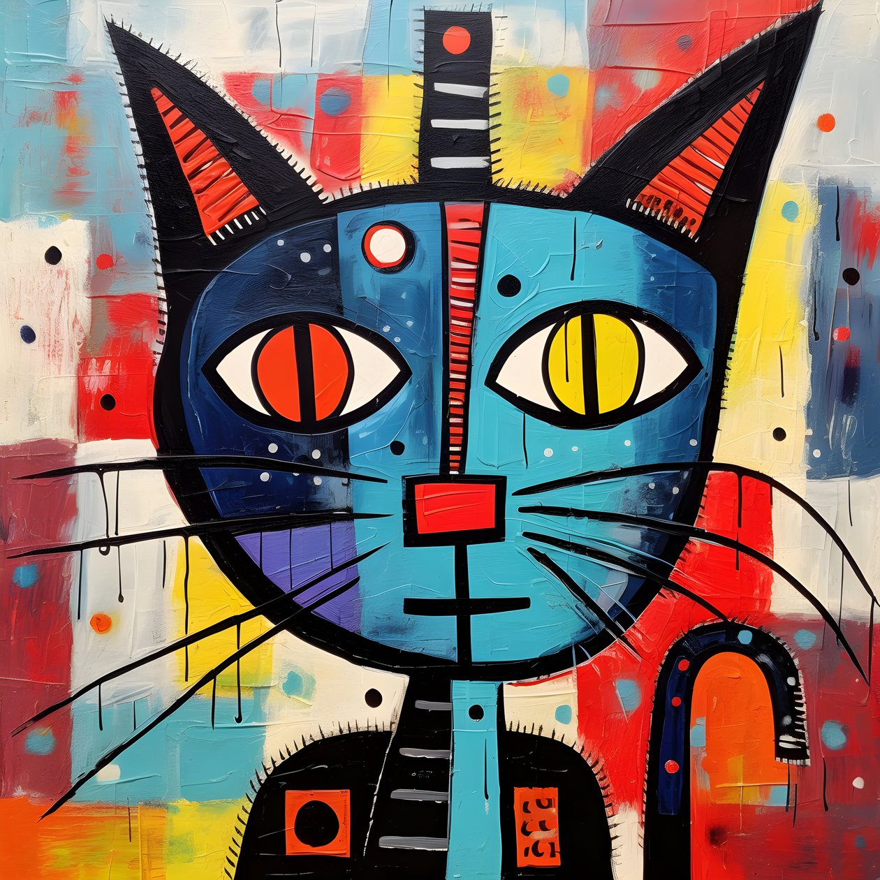 Picasso, Joan Miro ve Basquiat 4 tarzında sevimli kedi by Kurt Heppke