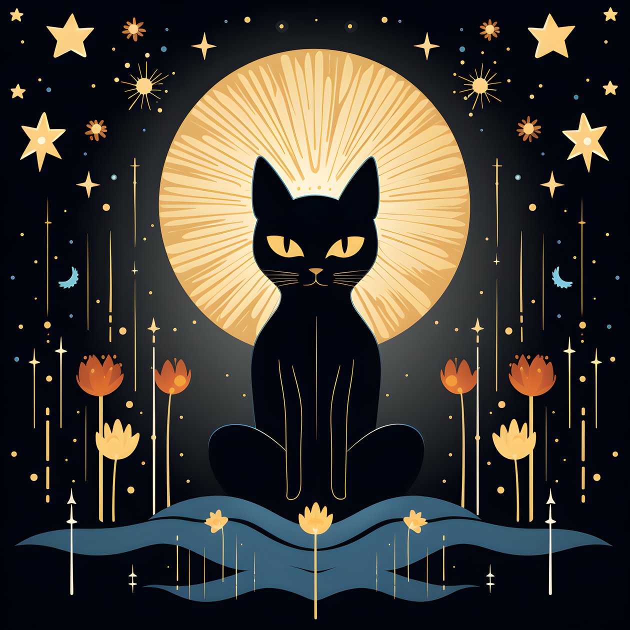 Lotus çiçeği üzerinde oturan meditasyon yapan kedi 1 by Kurt Heppke