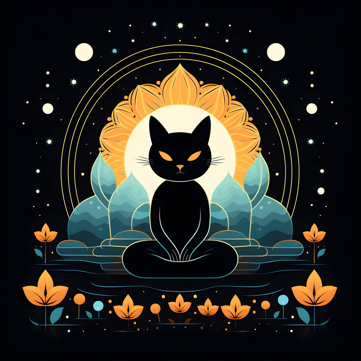 Meditasyon yapan kedi lotus çiçeğinin üzerinde oturuyor 3 by Kurt Heppke