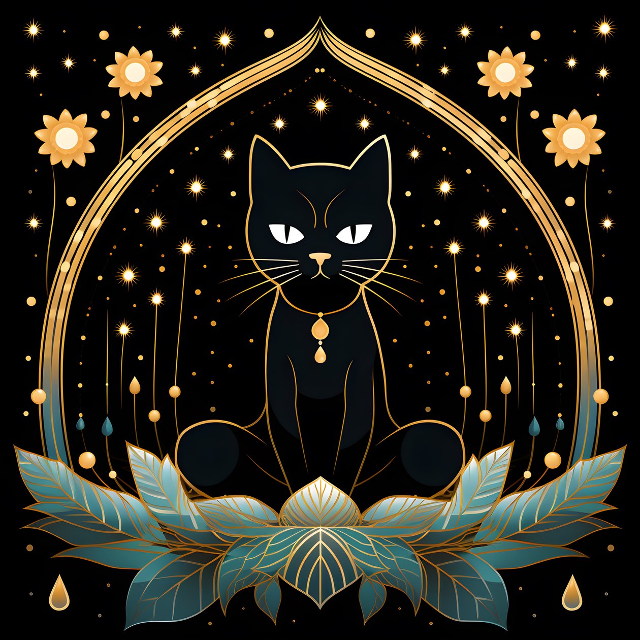 Lotus çiçeği üzerinde oturan meditasyon kedisi 4 by Kurt Heppke