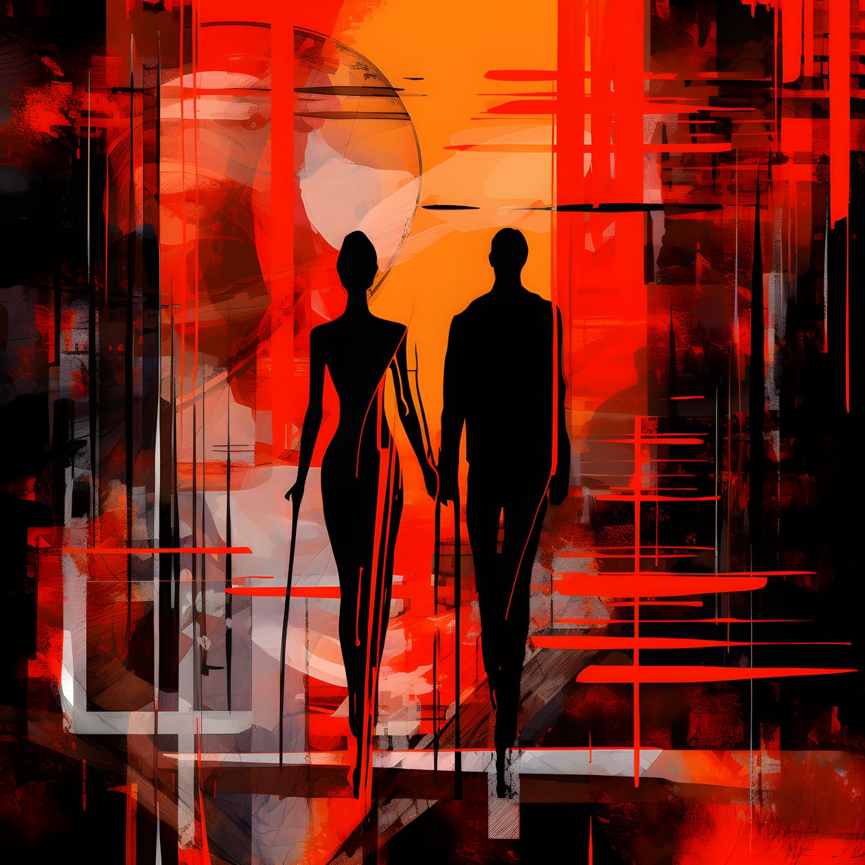 Kırmızılı adam, turuncu ve siyahlı kadın 2 by Kurt Heppke