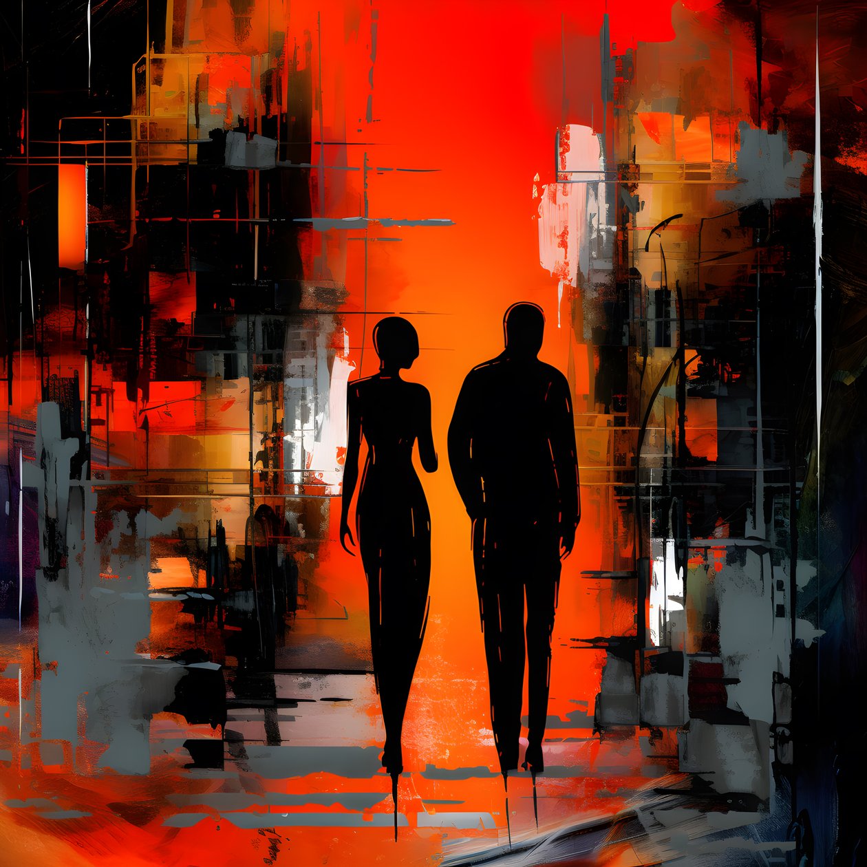 Kırmızılı adam, turuncu ve siyahlı kadın 3 by Kurt Heppke
