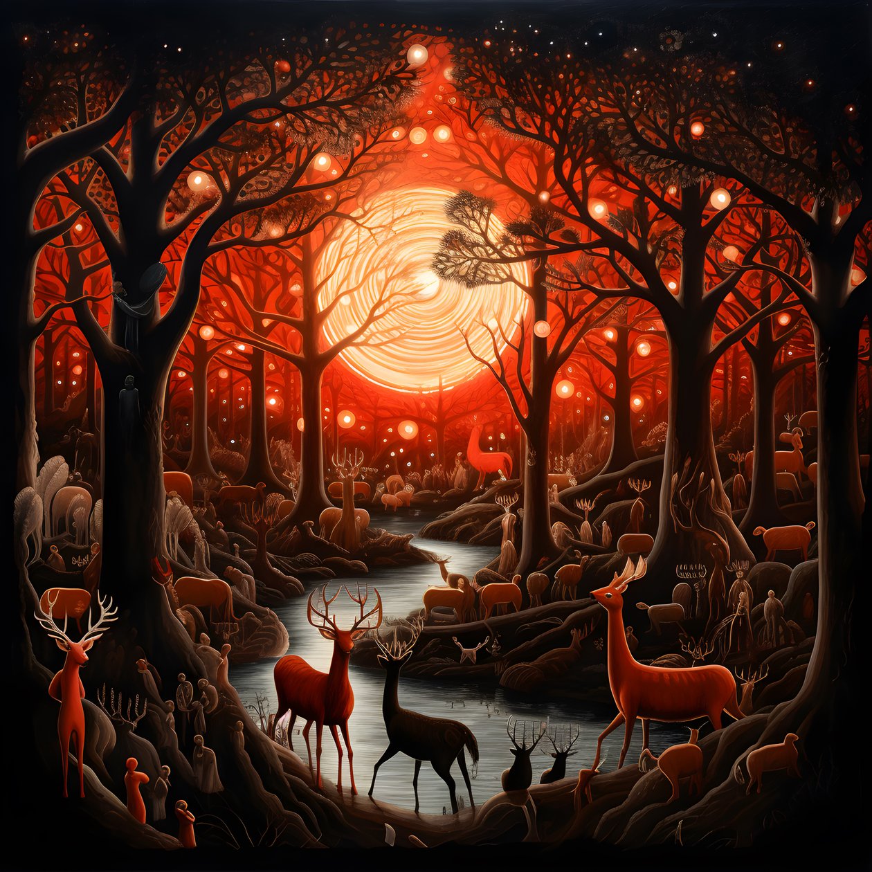İnsanlar sihirli bir geyik tanrısı Moon 1 ile pazarlık yapıyor by Kurt Heppke