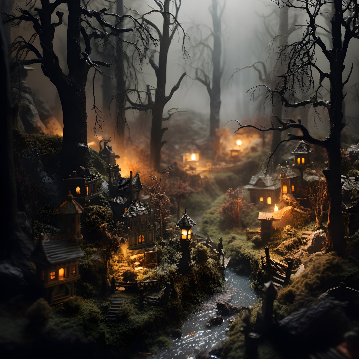Puslu ağaçları ve ürkütücü atmosferiyle minyatür tilt-shift Cadılar Bayramı ormanı 2 by Kurt Heppke
