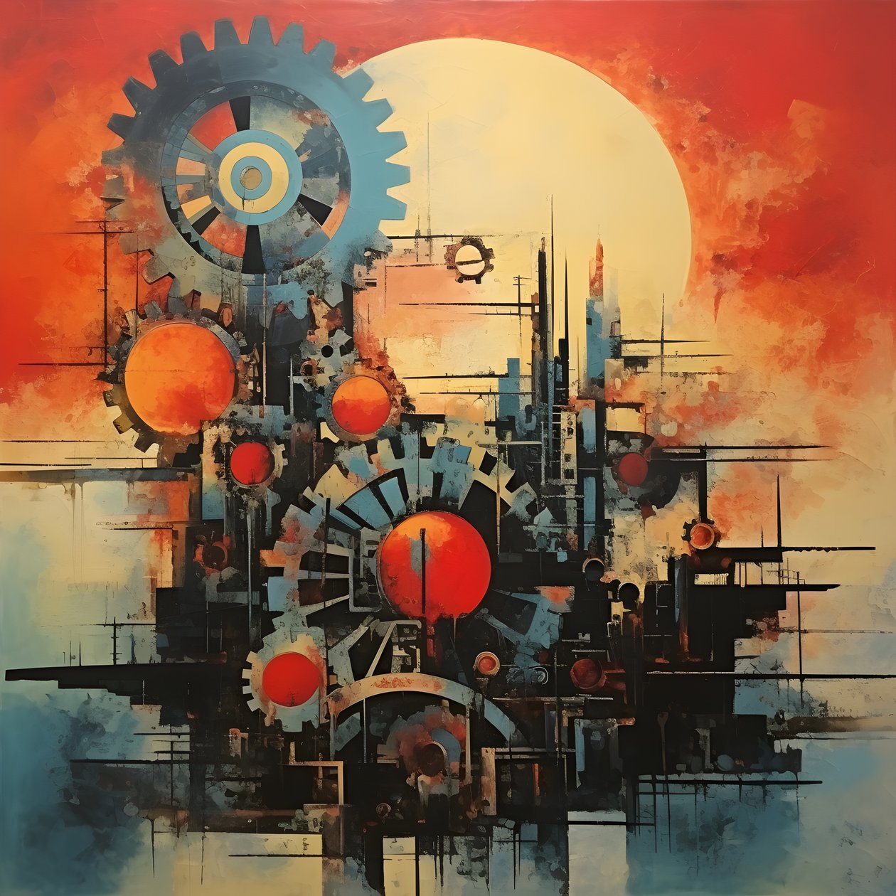 çarklar ve aletler soyut gün doğumu 1950'ler 2 by Kurt Heppke