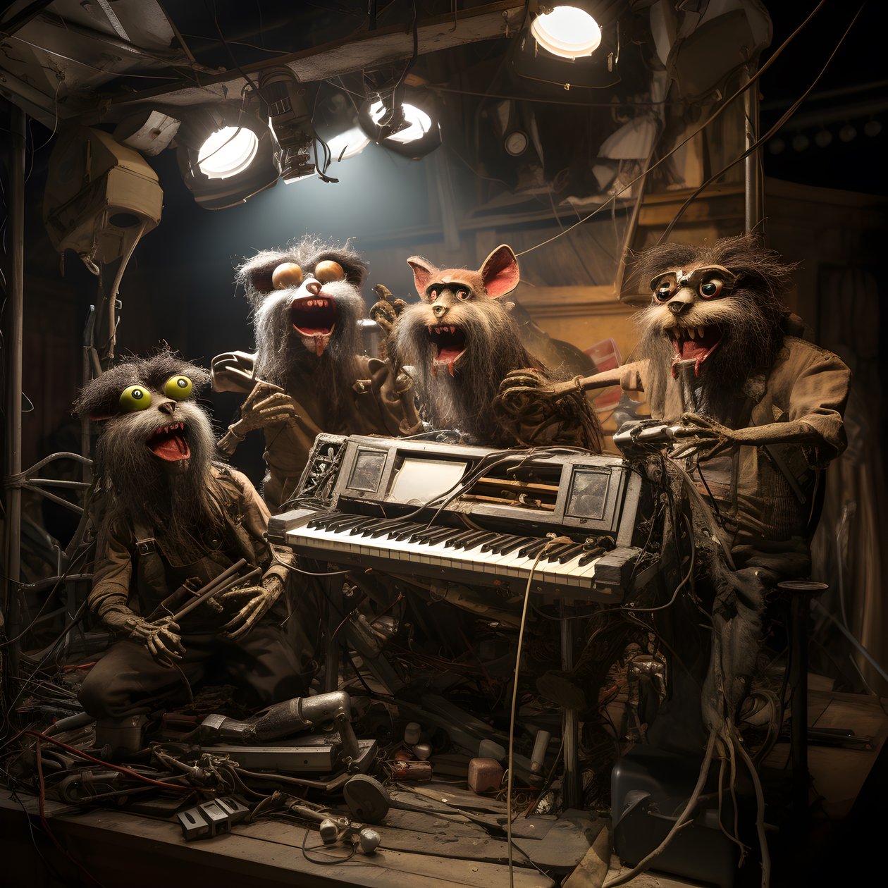 tüyler ürpertici, kıllı, kırık hayvan animatronikleri 4. sahnede müzik yapıyor by Kurt Heppke