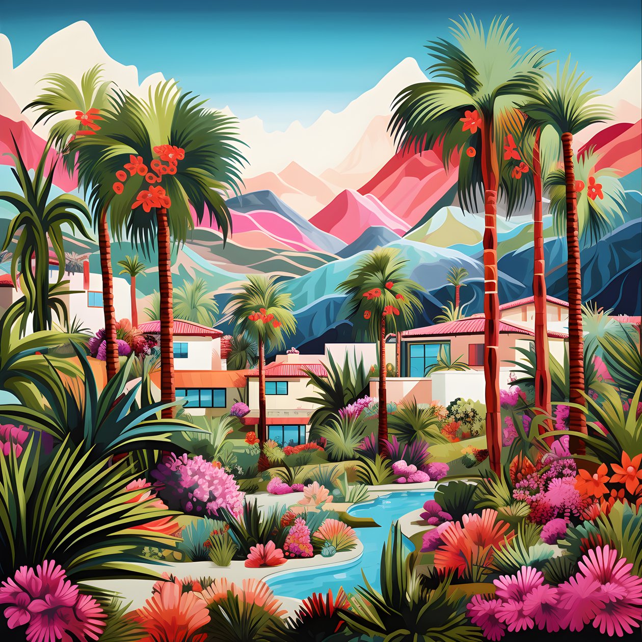 Palm Springs 3#39;ün ayrıntılı çizimi by Kurt Heppke