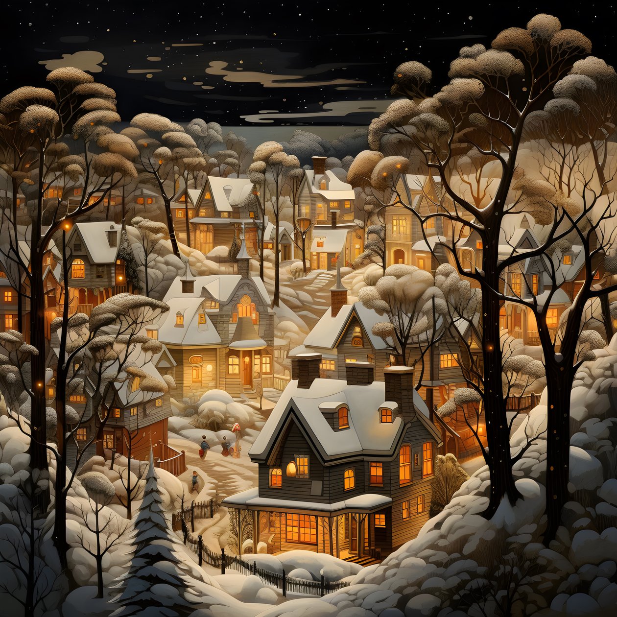 geceleri karlı ağaçların altında bir köy 1 by Kurt Heppke