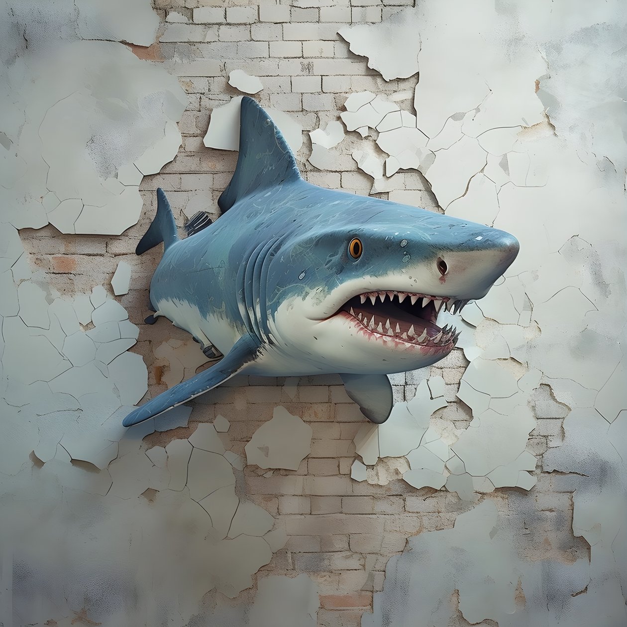 eski bir duvarda yüzü boyalı mavi bir köpekbalığı 1 by Kurt Heppke