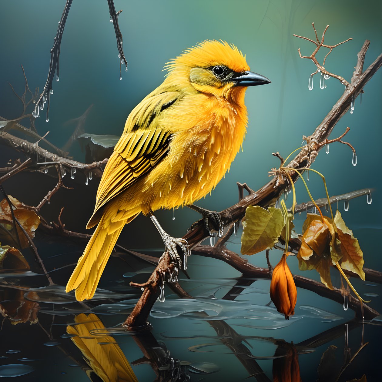 sudaki bir dalda sarı kuş 1 by Kurt Heppke