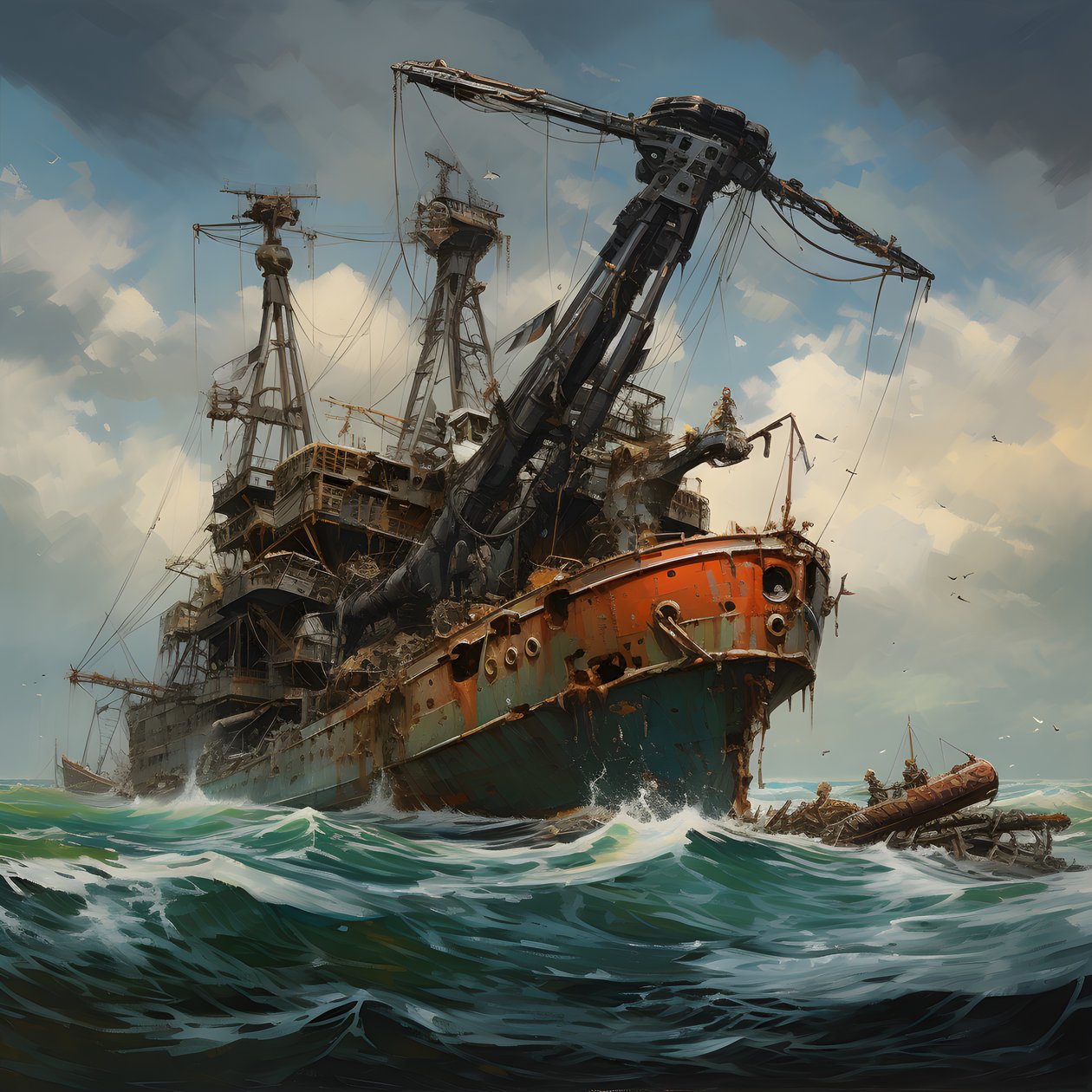 büyük bir enkaz bir vinçle denizden çıkarılıyor 1 by Kurt Heppke
