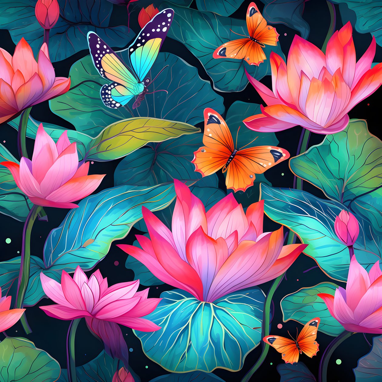 Lotus çiçekleri ve kelebeklerin kusursuz deseni 2 by Kurt Heppke