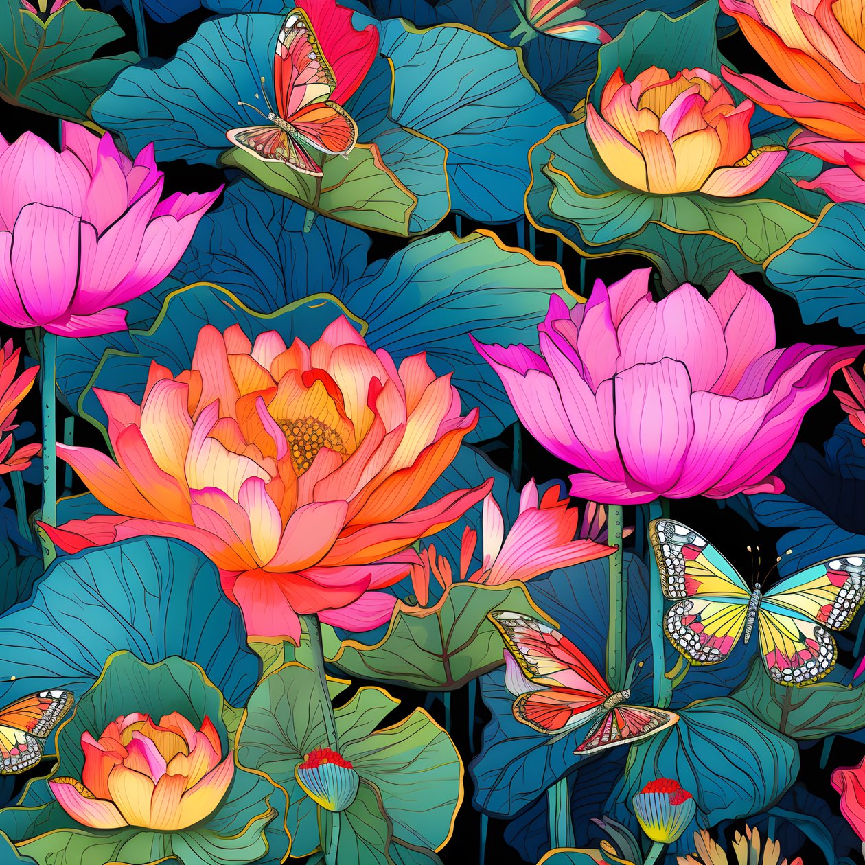 Lotus çiçekleri ve kelebeklerin kusursuz deseni 3 by Kurt Heppke