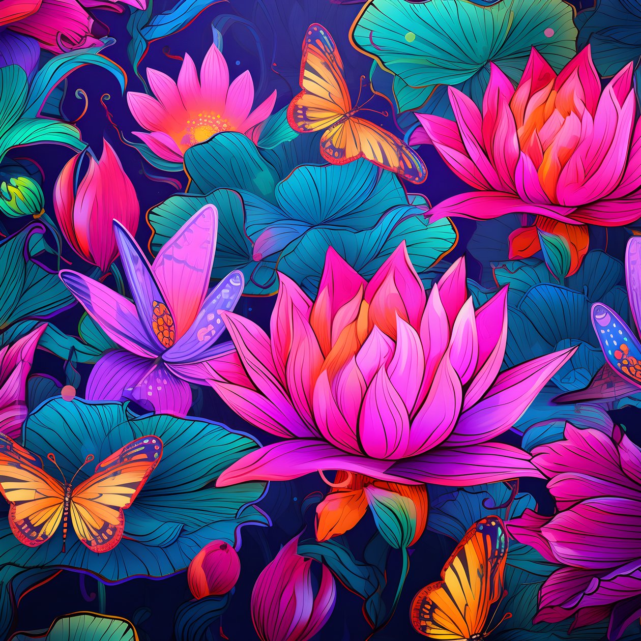 Lotus çiçekleri ve kelebeklerin kusursuz deseni 4 by Kurt Heppke