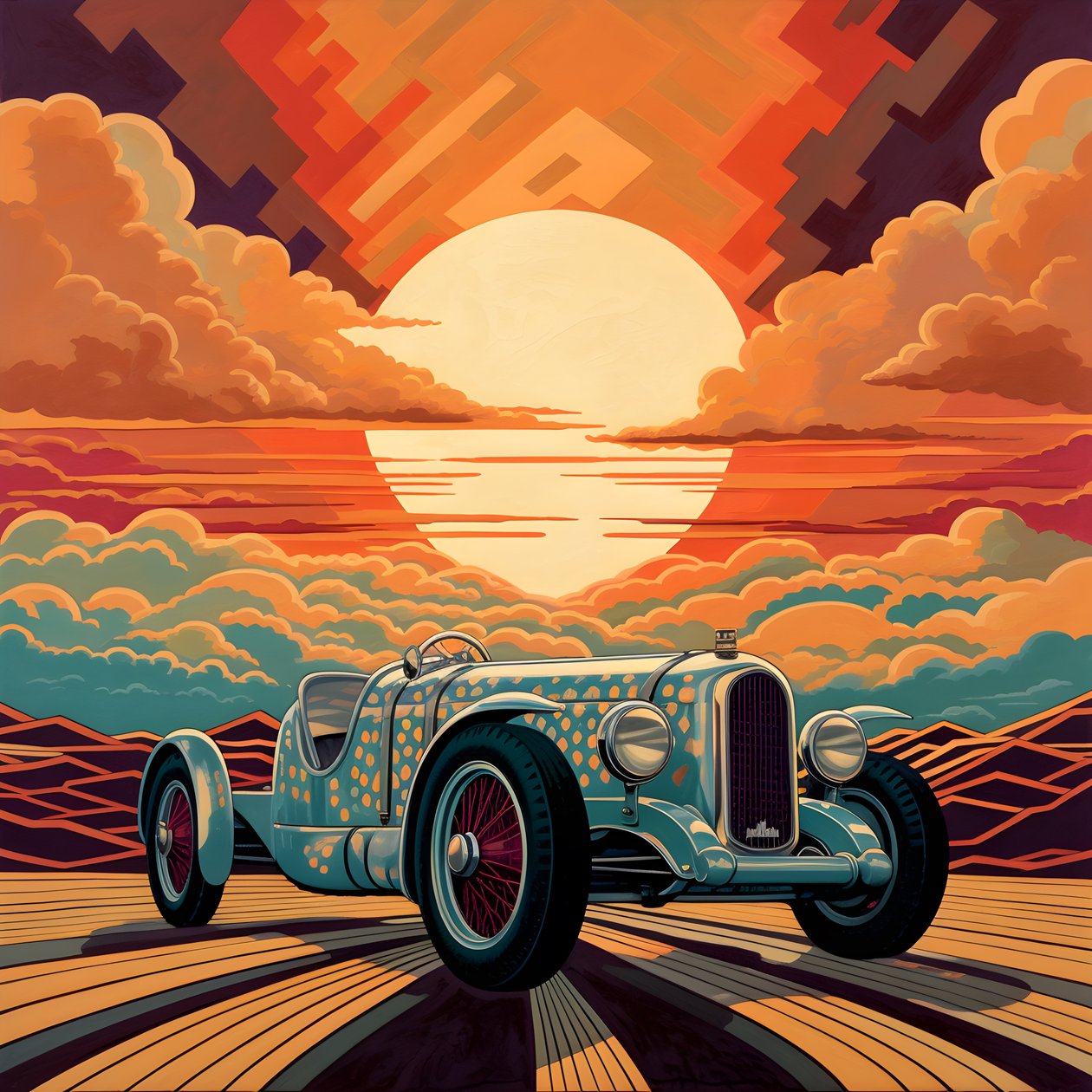 Shepard Fairey'den Güzel Zarif Minimalist Kapitone Sanatsal Stil Başyapıtı::1 1940 Monako Grand Prix'si Anısına, Tarihi Yarış Arabaları Yarışıyor. 3 by Kurt Heppke