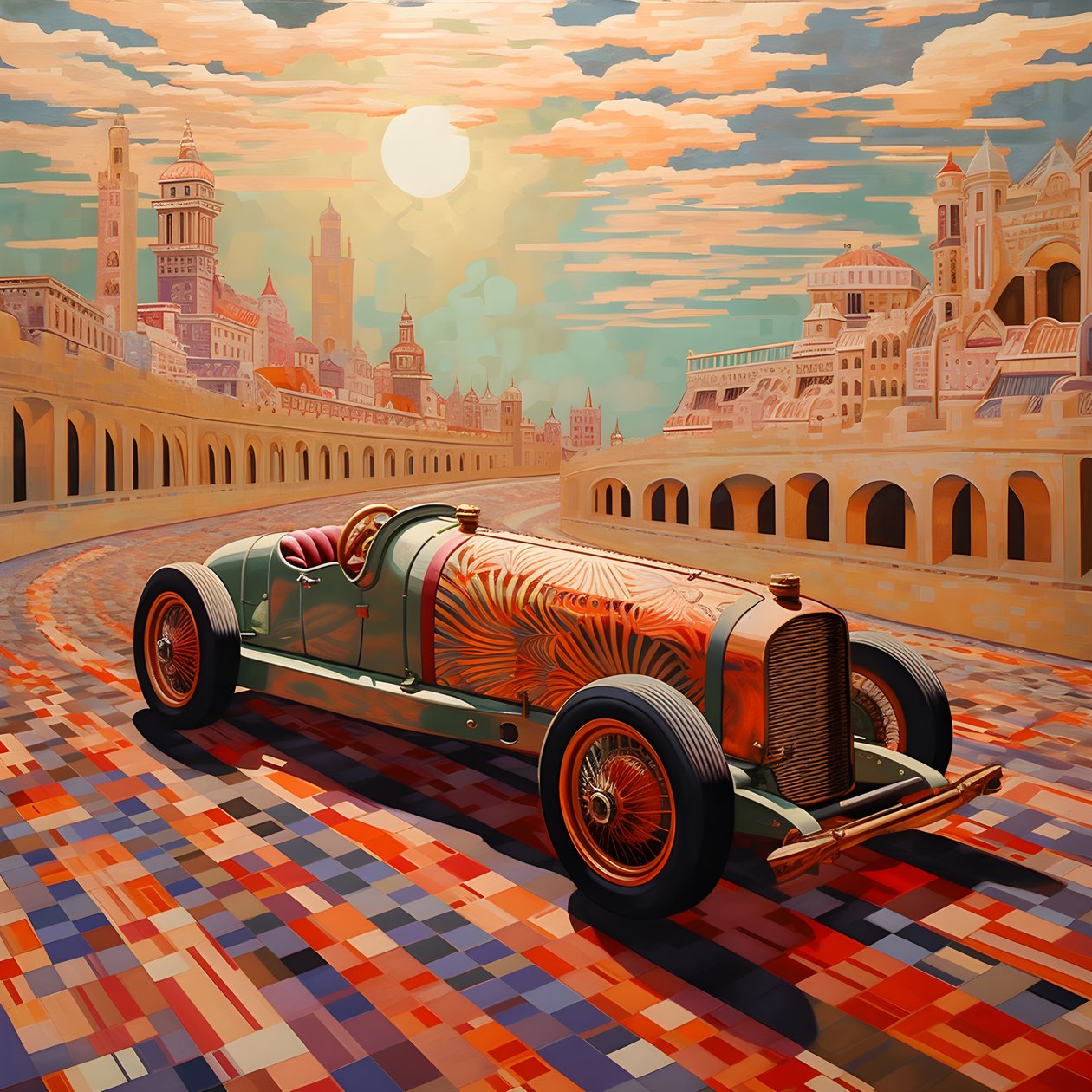 Shepard Fairey'den Güzel Zarif Minimalist Kapitone Sanatsal Stil Başyapıtı::1 1940 Monako Grand Prix'si Anısına, Tarihi Yarış Arabaları Yarışıyor. 4 by Kurt Heppke