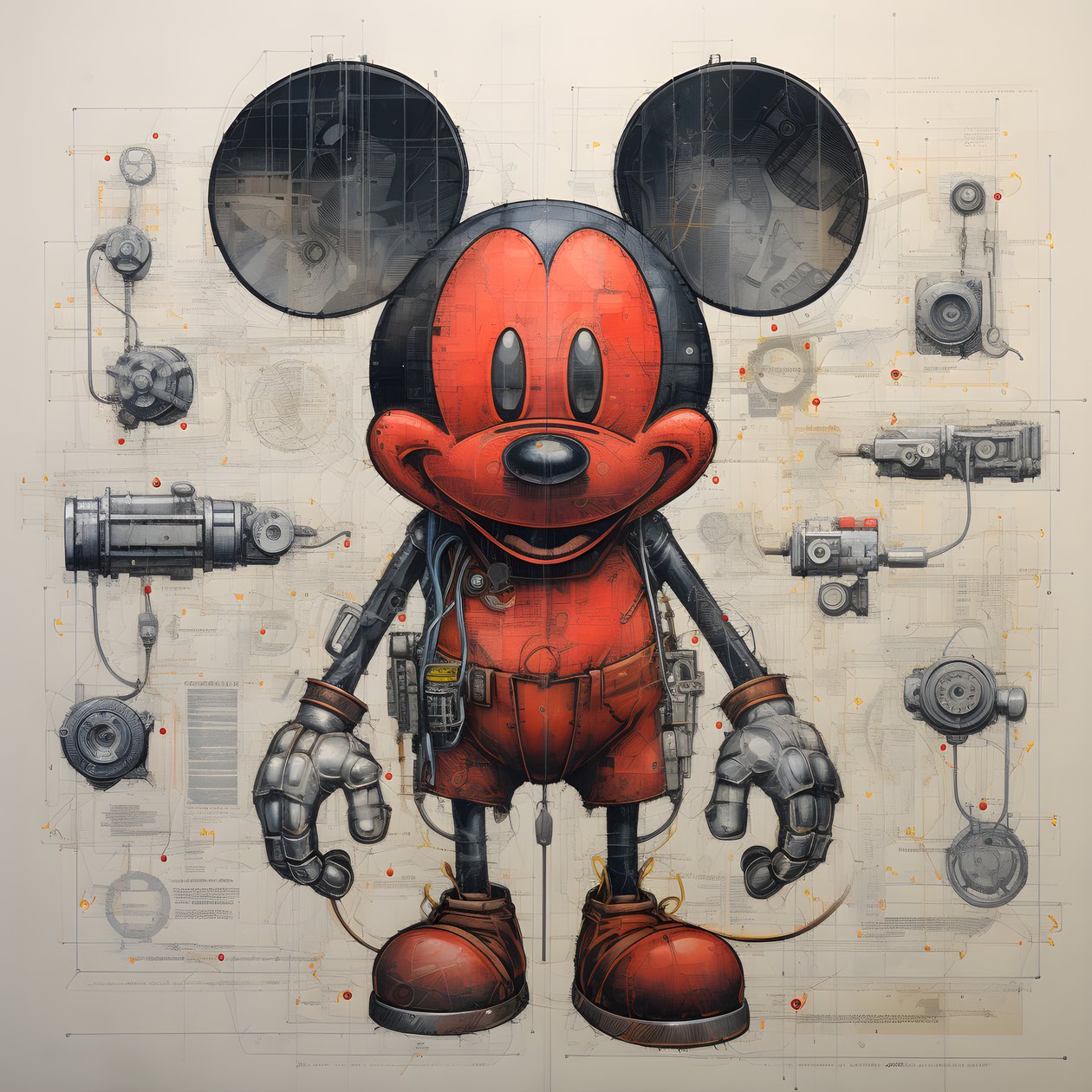Cyberpunk Mickey Mouse 2#39;nin teknik çizimleri by Kurt Heppke