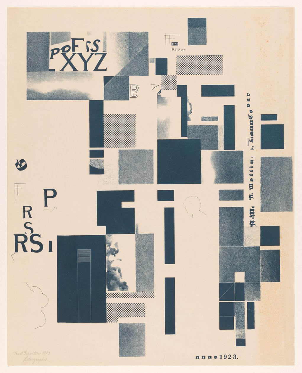 Tipografik öğelerle kompozisyon by Kurt Schwitters (signed by artist)