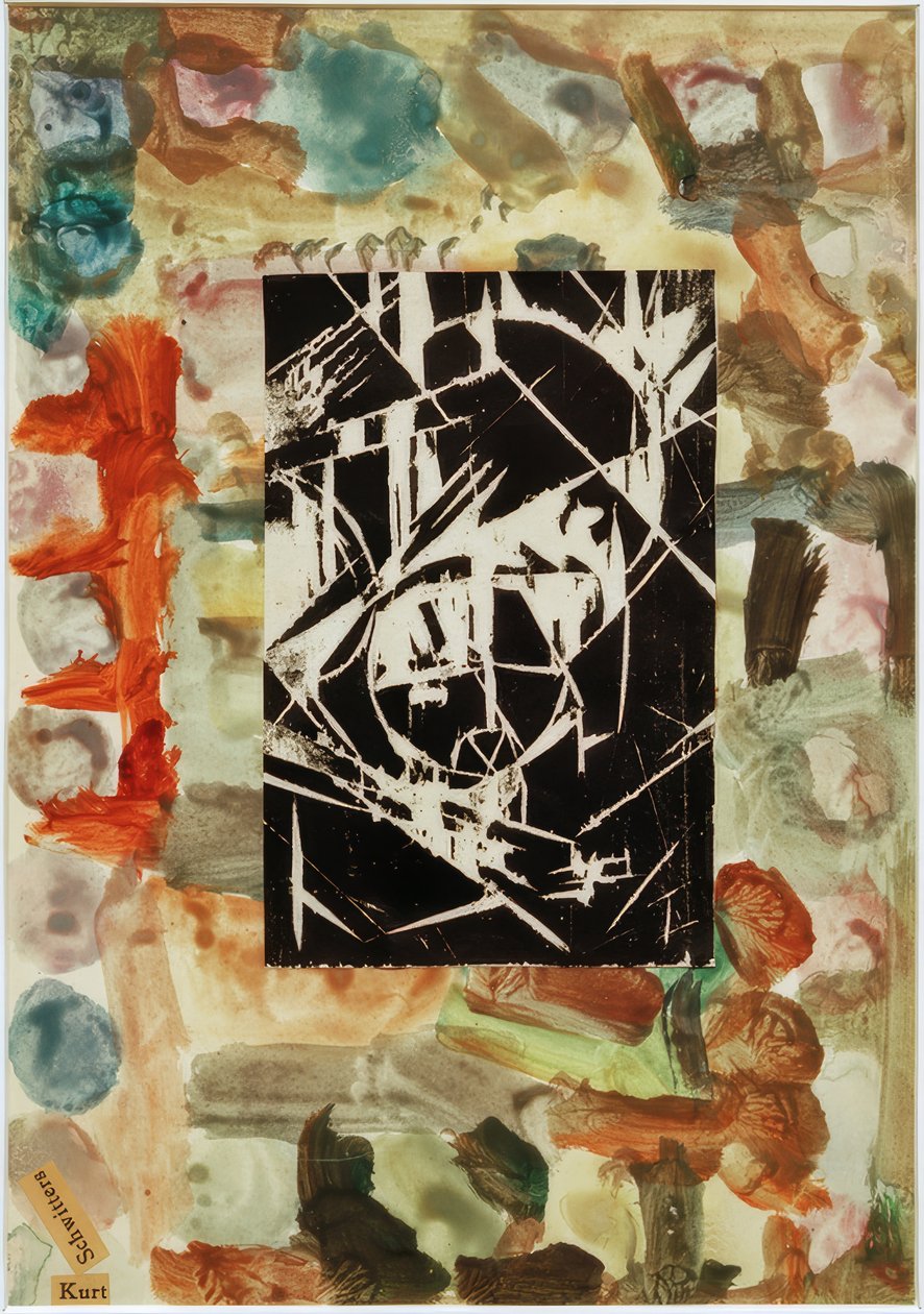 İsimsiz (soyut resim üzerine gravürlü kolaj) by Kurt Schwitters