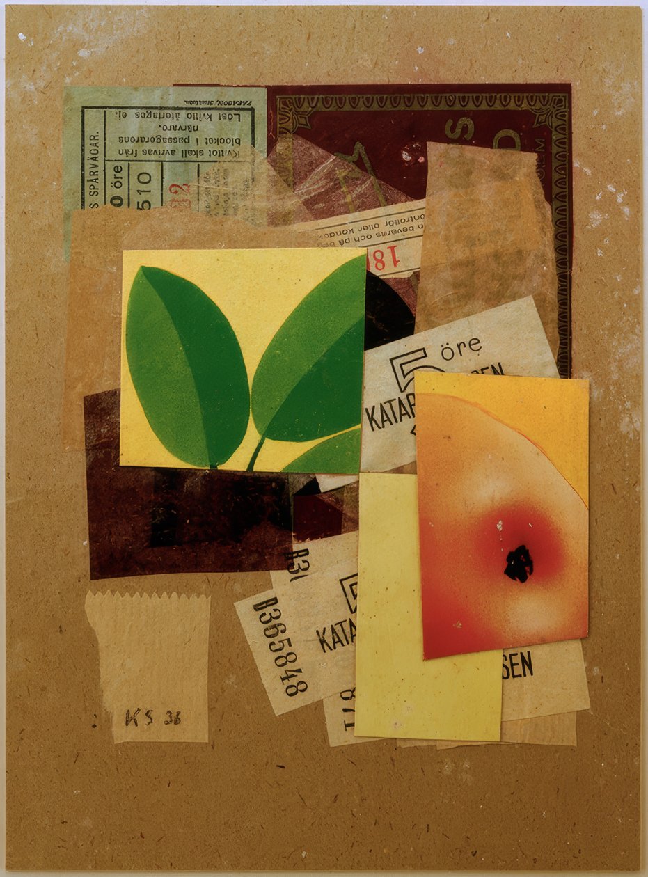 İsimsiz (Elma parçası ve yeşil yapraklarla birlikte) by Kurt Schwitters
