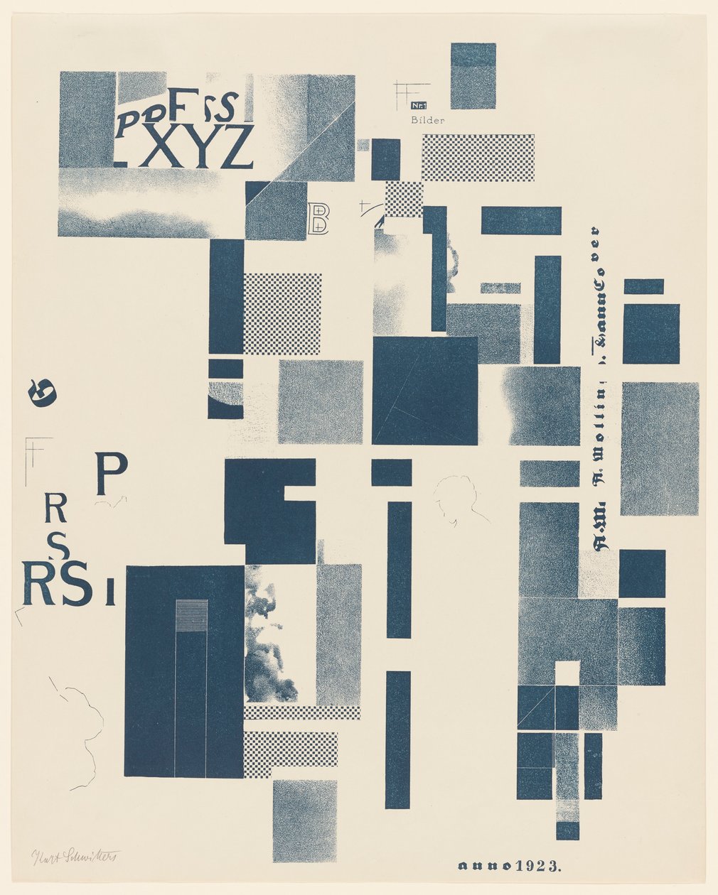 İsimsiz, Merz 3 portföyünden 3 / 6 numaralı Kurt Schwitters 6 litografi. Merz klasörü. Merz yayınevinin ilk portföyü (Merz 3. Kurt Schwitters 6 lithos. Merz Portfolio. Merz Publisher