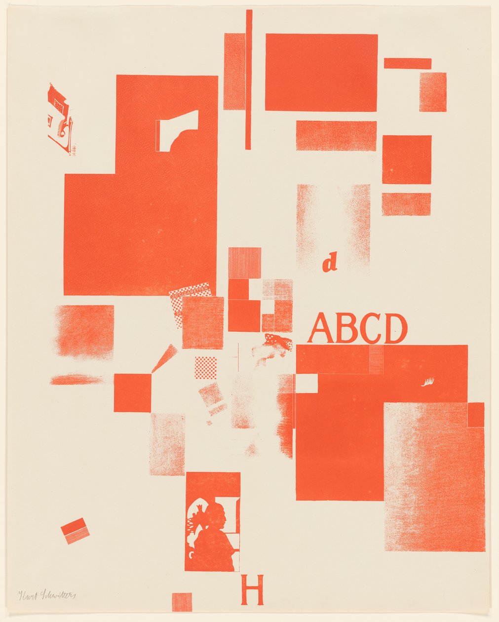 İsimsiz, Merz 3 portföyünden 4 / 6 numaralı Kurt Schwitters 6 litografi. Merz klasörü. Merz yayınevinin ilk portföyü (Merz 3. Kurt Schwitters 6 lithos. Merz Portfolio. Merz Publisher