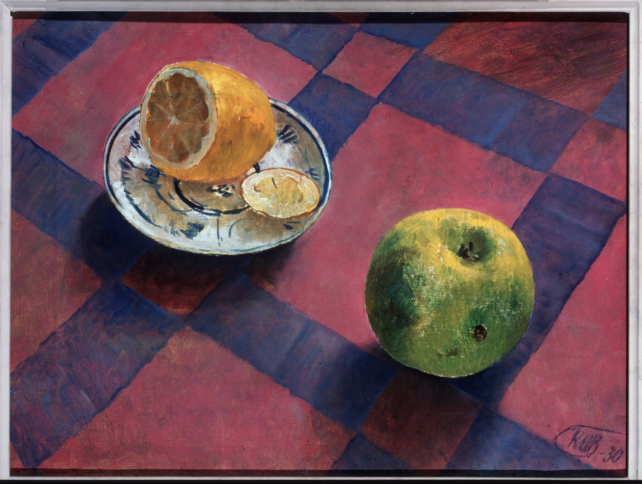 Elma ve limon. (Elma ve Limon). Kuzma Sergeevich Petrov Vodkin (Petrov-Vodkin) (Kouzma Petrov Vodkin) (Petrov-Vodkin) (1878-1939) tarafından tablo, tuval üzerine yağlı boya by Kuzma Sergeevich Petrov Vodkin