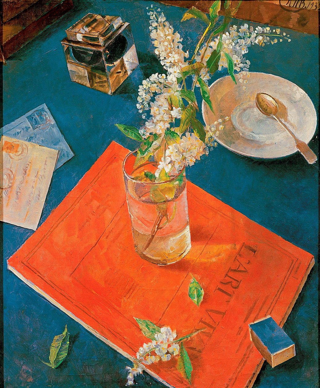 Bardakta Kuş Kiraz Ağacının Dalı, 1932. by Kuzma Sergeevich Petrov Vodkin