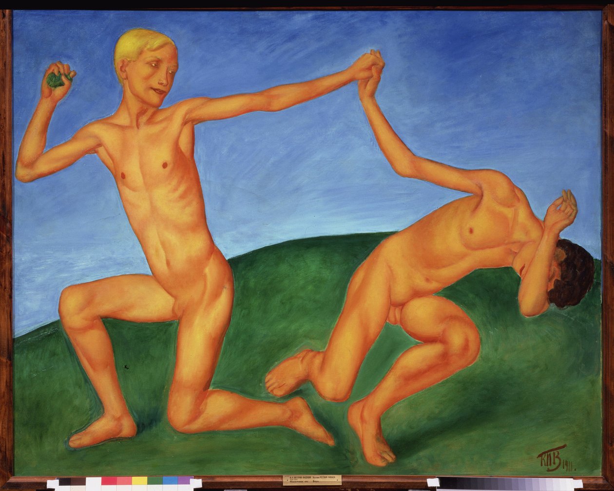 Çocuklar oynuyor. (çıplaklık ve eşcinsellik). Kuzma Sergeyevich Petrov Vodkin (Petrov-Vodkin) (Kouzma Petrov Vodkin) (Petrov-Vodkin) (1878-1939) tarafından tablo, tuval üzerine yağlı boya by Kuzma Sergeevich Petrov Vodkin