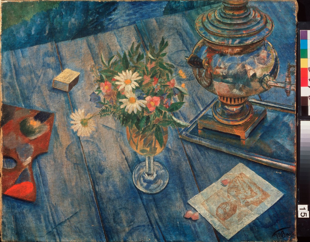 Semaver ile natürmort. Kuzma Sergeevich Petrov Vodkin (Petrov-Vodkin) (Kouzma Petrov Vodkin) (Petrov-Vodkin) (1878-1939) tarafından tablo, tuval üzerine yağlı boya by Kuzma Sergeevich Petrov Vodkin
