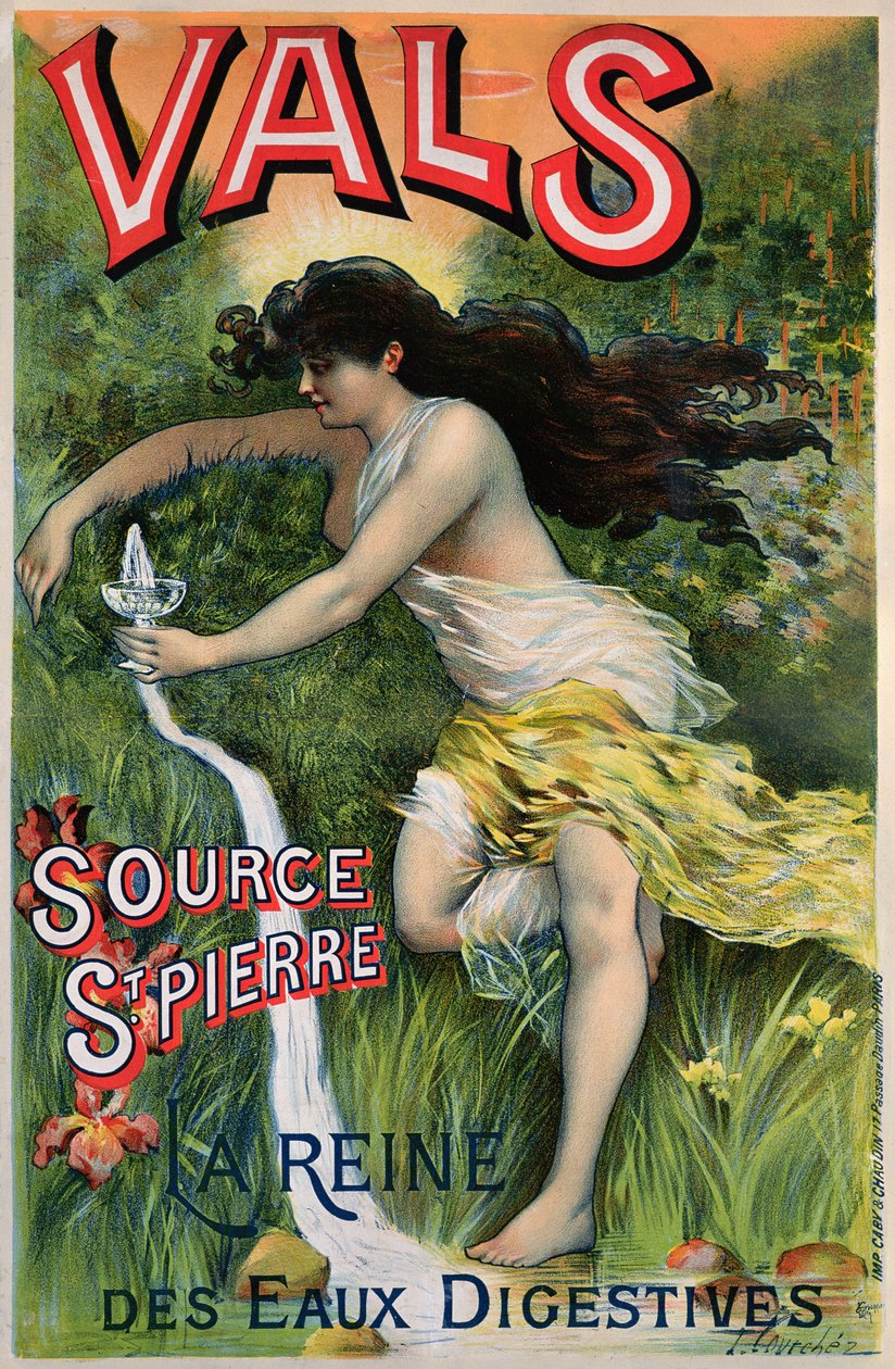 Poster reklam Kaynak St. Pierre, eau de Vals, doğal maden suyu by L. Courchez