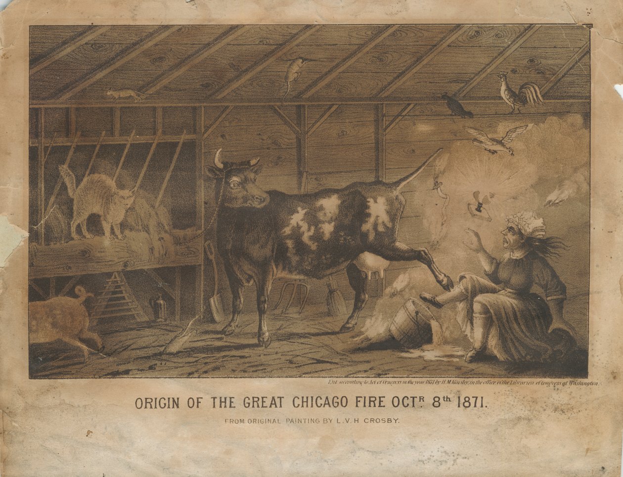Büyük Şikago Yangınının Kökeni 8 Ekim 1871, c.1872 by L. V. H. after Crosby