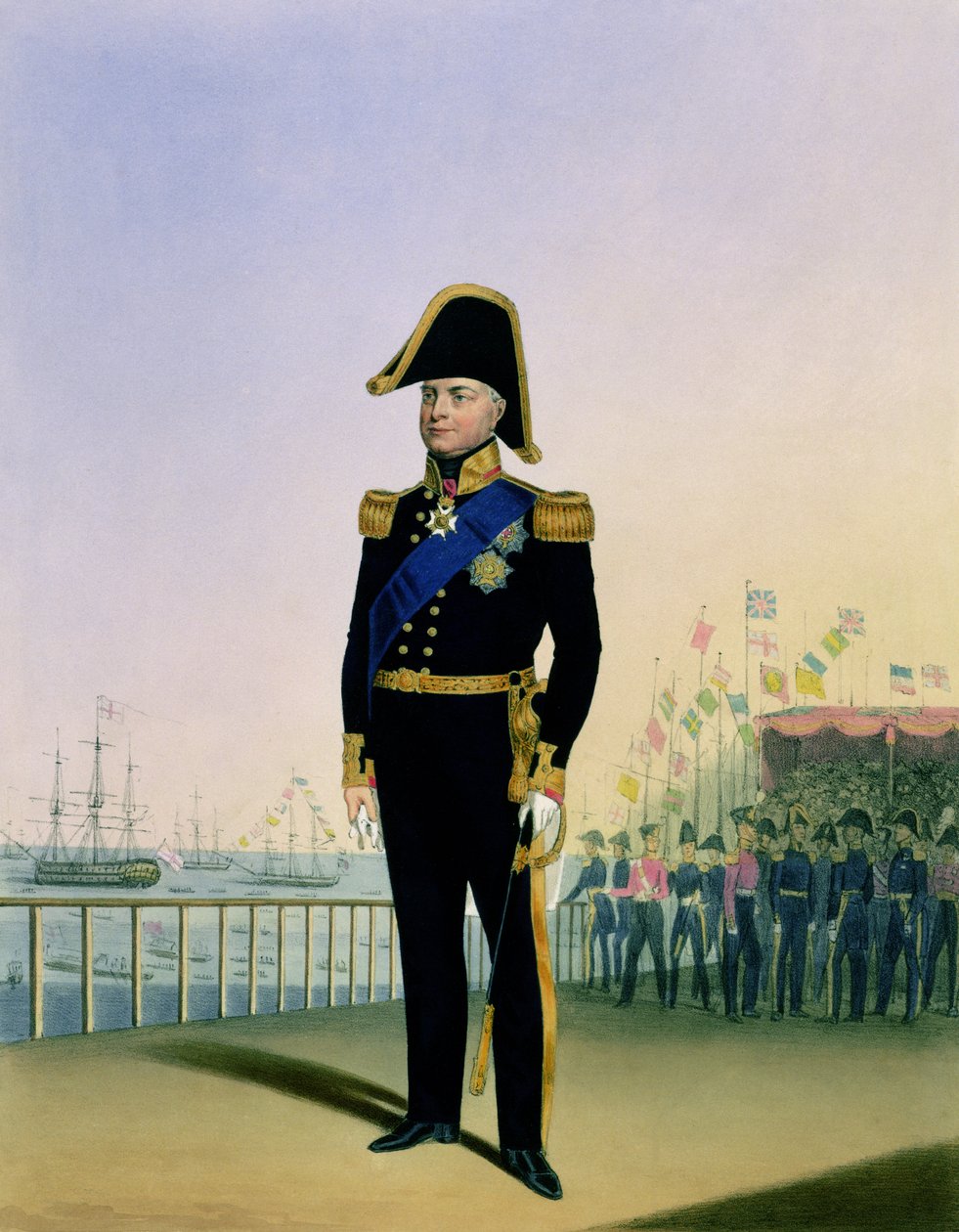 Sanatçılar tarafından oyulmuş 'Kraliyet Donanması ve Deniz Piyadeleri Kostümü'nden Kral IV. William'ın (1765-1837) levha 14 portresi, c.1830-37 by L. and Eschauzier, St. Mansion