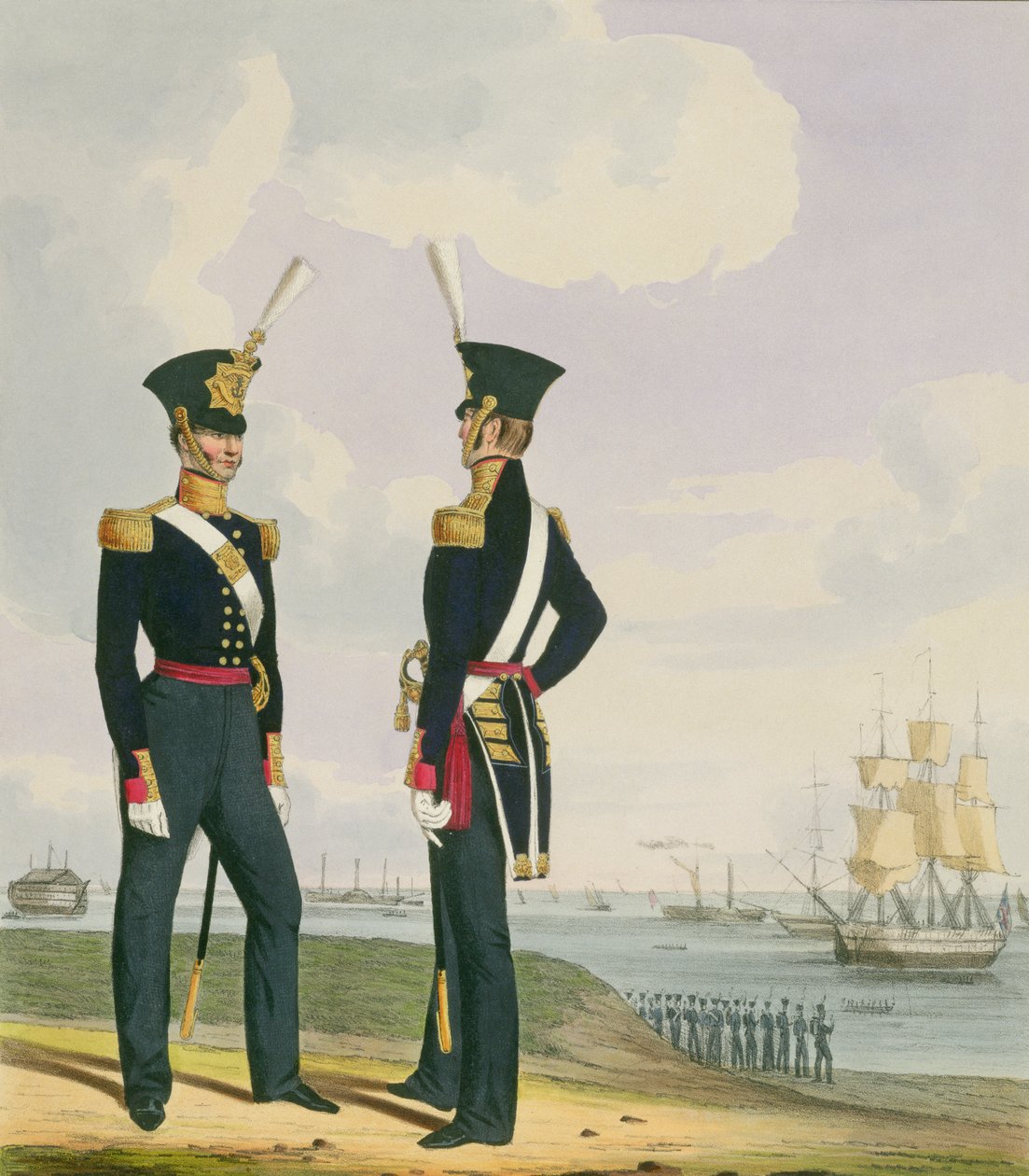Cerrahlar, 'Kraliyet Donanması ve Deniz Piyadeleri Kostümü'nden plaka 6, sanatçılar tarafından oyulmuş, c.1830-37 by L. and Eschauzier, St. Mansion