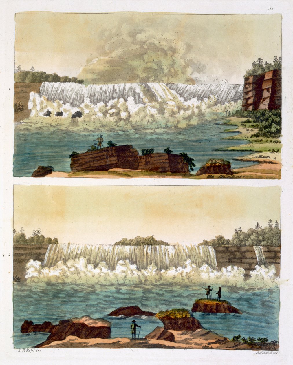 Niagara Şelalesi, 1818 (renkli gravür) by L.A. Rossi