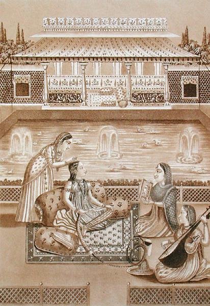 Hintli kadın tuvaletinde, 19. yüzyılın başlarında (sepya baskı) by L.A. and Morret J.B. Lecerf